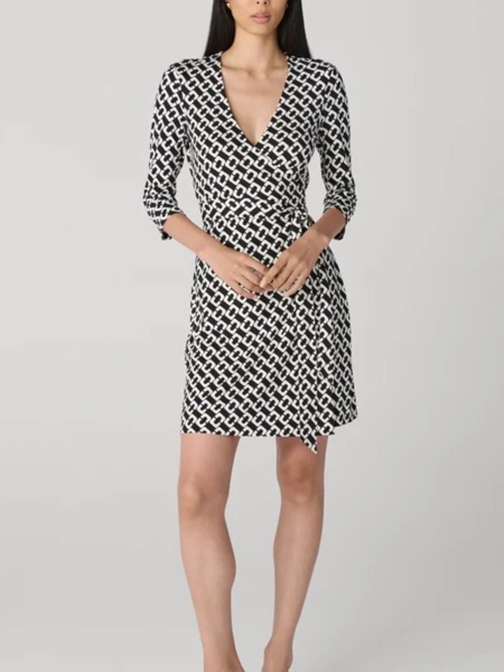 Diane Von Furstenberg Black & White Geometric Wrap Mini Dress